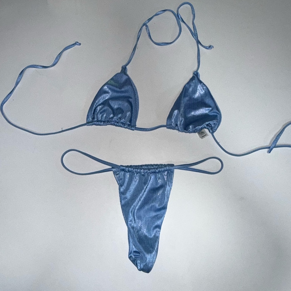Metallic Steel Blue Bikini – Size L (Adjustable, Fits S–L)